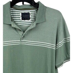 Stitches & Rivets men’s large polo shirt, cotton green with white stripe golf
